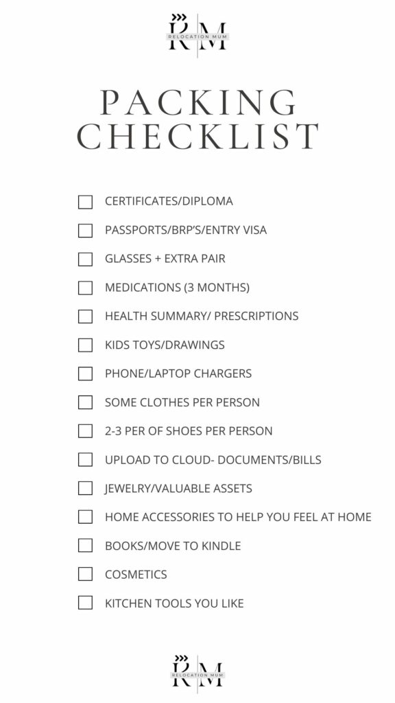 Packing Checklist before UK relocation